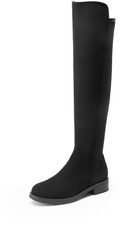 DREAM PAIRS Klassische Damen Overknee Stiefel mit spitzer Zehenpartie und niedrigem Blockabsatz,Size 37,Schwarz-Wildleder,SDOB2409W