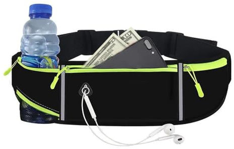 Running Belt with Water Bottle Pouch, Waterproof Running Bag with Phone Holder Running Accessories Waist Packs, Running Belts for Women Men Waist Bag with Reflective Design