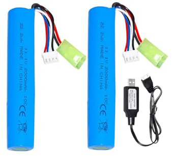 Pinsinholy 2 Stück 11,1V 2000 mAh Gelkugel-Blaster-Akku Kompatibel mit Mini Tamiya Stecker, 3S-Airsoft-Batterien, kompatibel mit Wasserperlen-Gel-Blaster