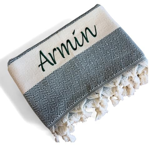 ARTHI XXL Hamamtuch Strandtuch personalisiert, super geeignet als Saunatuch, Badetuch, Wellness, Yoga, Fitness,Sport, individuelle Geschenkidee, 100x180cm, 100% Baumwolle (Dunkelgrün)