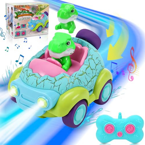 Auauraintt Voiture télécommandée à partir de 3 ans, jouet dinosaure, avec lumières et musique, pour voiture radiocommandée à partir de 2, 3, 4, 5, 6 ans, garçon, jouet d'extérieur, petits cadeaux pour