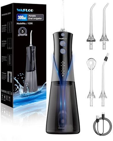 WAFLOO Water Flossers Cordless - Portable 300ML Tank, 5 Modes, 4 Tips | Waterflosser IPX7 Waterproof Floss for Home Travel for Teeth Cleaning, Orthodontic, Braces Dental Care,Rechargeable Power