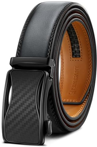 KEMISANT Gürtel Herren, Ledergürtel Ratsche Automatikschließe für Herren Business Anzug, 35mm Breit Gürtel,Größe Angepasst(Grigio Scuro,125cm/36-42 taille verstellbar)