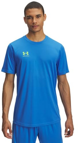 Under Armour Herren Challenger Training Kurzarmshirt, schnelltrocknendes Sportshirt für Fußball und mehr, atmungsaktives Funktionsshirt mit Netzeinsätzen,Blue Atlantis / / High Vis Yellow,MD