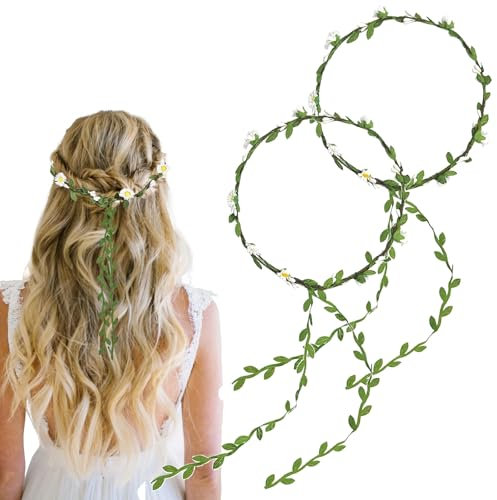 Floral Headpieces, 2 Pack Artificial Flower Crowns, Greenery Wreaths for Wedding, Party, Festival