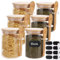 LOLYSIC 6 Pack Glass Jars with Bamboo Lids and Spoons, 500ml 17oz Airtight Glass Overnight Oats Containers with Label and Pen, Kitchen Glass Storage Jar for Salt Sugar Nuts Tea Coffee Spice Canisters