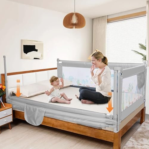 Sinbide Barrera Seguridad Niños Cama Barandillas para Camas Anticaídas Niños Alto 100cm Largo Adecuado para Colchones de 0~30cm Elevación Vertical de 34 Marchas 150/180/200/220cm (150cm)