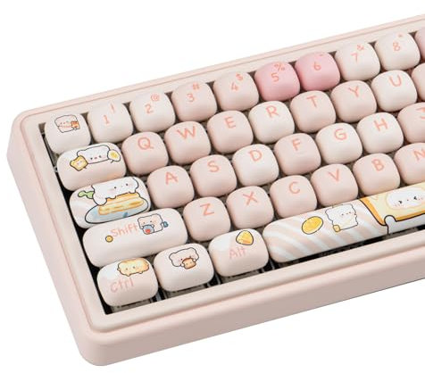 TIMSEKER Lot de 140 touches roses Kawaii MOG pour clavier, touches en PBT épaisses à sublimation colorée, pour clavier mécanique Cherry Gateron MX Switches