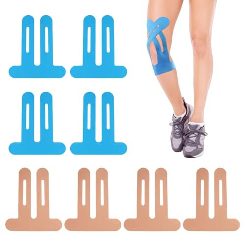 8 Stück Knie Kinesiologie Tape, Kinesiotapes Vorgeschnitten Knie,Kinesiologie Tape,Wasserfestes & Elastisches Physio Tape für Wasserdicht Zum Schutz der Knie Beim Training (Hautfarbe,Blau)