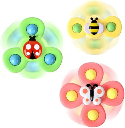 3 Pcs Suction Cup Spinner Toys|bath fidget spinner for Babies-Baby Suction Spinner Toys for Toddler-Baby Fidget Spinners for Babies-window spinners toy Unisex Under 6 Year