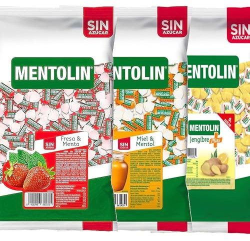 MENTOLIN PACK 3 Kg caramelos sin azúcar para la tos Fresa Menta & Miel Mentol & Plus Jengibre
