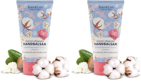Jean & Len – Handbalsam Baumwolle & Sheabutter, Handpflege für trockene bis sehr trockene Hände, pflegt intensiv und ist dabei besonders mild, ohne Parabene und Silikone, vegan, Handcreme Tube, 75 ml