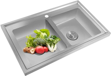Silbern - Fregadero doble (80 x 50 x 15,5 cm, acero inoxidable, para cocina, bar, restaurante, pastelería)