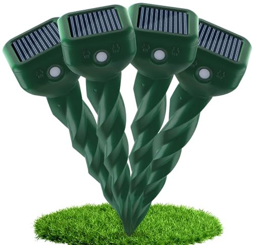 TEPENAR Set di 4 repellenti per arvicole a ultrasuoni e repellente per animali contro talpe, arvicole serpenti, marmotte (IP65 impermeabile), per giardino, prato, cortile