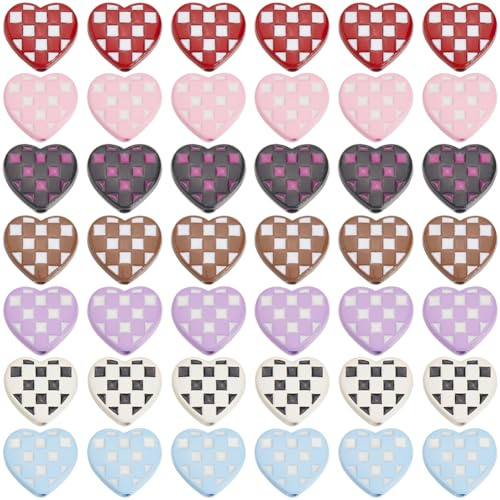 SUNNYCLUE 1 Box 42 Stück 7 Farben Emaille Herzperlen Karierte Perlen Großpackung Gitter Tartan Backfarbe Legierung Undurchsichtig Süße Liebe Lose Abstandshalter Für Schmuckherstellung Zubehör DIY Bast