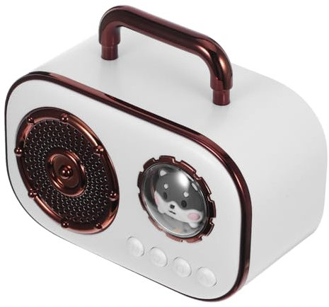 KONTONTY Portable Mini Radio with Surround Sound Vintage Space for Room Decor Kitchen Desk Bedroom and Office White