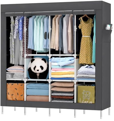 CAIEJSAEN Tragbarer Kleiderschrank Stoffschrank Stabil Schrank zum Aufhängen für Schlafzimmer Kleiderständer aus Metall Freistehender Kleiderschrank mit Oxford-Stoffbezug 165x170x45CM