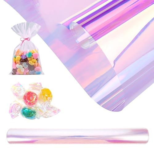 Gykutix Cellophanfolie Rolle, 80cm x 15cm Irisierende Folie Rolle Schillerndes Filmpapier Wasserdichte Geschenkfolie für Weihnachten Hochzeit Blumenstrauß Süßigkeiten Deko Geschenkverpackung