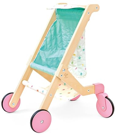 Hape Puppenbuggy „Sweet Walks“ - Puppenwagen aus Holz, Puppenbuggy, Robuster Schiebewagen mit Stoffbezug, Spielzeugwagen für Puppen & Teddys, für Kinder ab 24 Monaten