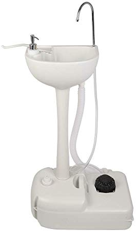 rovian Portable Sink, Outdoor Hand Washing Station, Soap Dispenser & Towel Holder, Camping Sink Wash Hand Basin with Wheels, for Garden, Travel, Festivals, Boat, Worksite, White