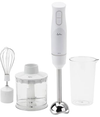 JATA JEBT1127 - Batidora de Mano 600 W con Accesorios, Minipimer con Picadora, Varillas y Vaso 500 ml, 2 Velocidades + Turbo, Pie Acero Inoxidable Desmontable