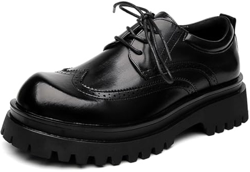 Hiuzylqx Zapatos De Vestir Oxford Hombre, Brogue Zapatos de Formales Plataforma con Cordones Antideslizantes Cabeza Redonda para Oficina, Boda,Negro,38 EU