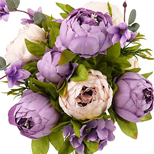 FiveSeasonStuff Vintage Artificial Flowers Purple & Pink Peony and Hydrangeas (1 Bouquet)