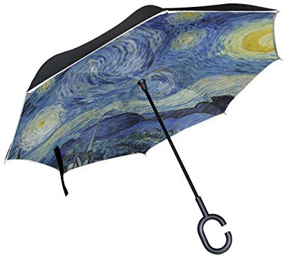 Isaoa Regenschirm, Sternennacht von van Gogh, gro?, winddicht, doppelschichtige Konstruktion, seitenverkehrt faltbarer Regenschirm, f¨¹r den Au?eneinsatz, C-f?rmiger Henkel, f¨¹r Damen und Herren