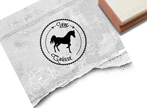 Stempel Poststempel Liebe Grüsse mit Pferd - Textstempel rund Reiten Reiterhof Grußkarten Gutschein Geschenk Scrapbook Fotobuch Deko - zAcheR-fineT