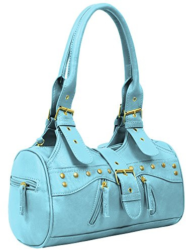 Eye Catch Women’s Faux Leather Everyday Handbag Ladies Shoulder Bag with Twin Handles, Stud Detail & Zip Pockets