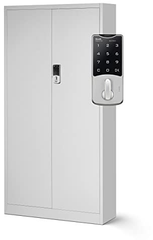 Aktenschrank mit Zahlenschloss C003 Metallschrank Stahlschrank Pulverbeschichtung 185 cm x 90 cm x 40 cm (Grau)