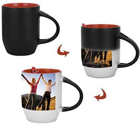 RUIXIA Mug Personnalisé avec votre Photo Mug Magique Tasse de Café Tasse de Thé en Céramique avec Cuillère Mug Changer de Couleur avec Image Personnalisé Cadeau Noël Anniversaire