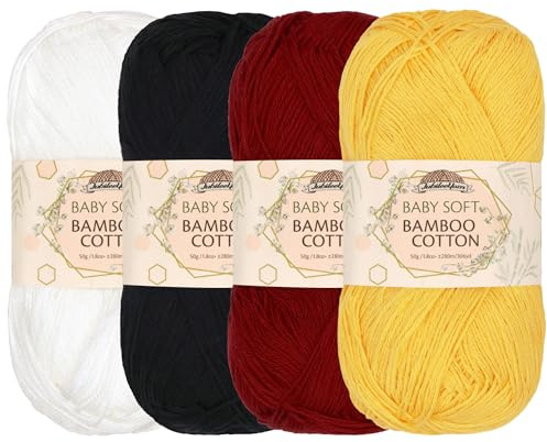 JubileeYarn Baby Soft Bamboo Cotton Yarn - 50g/Skein - Shades of Contrast - 4 Skeins