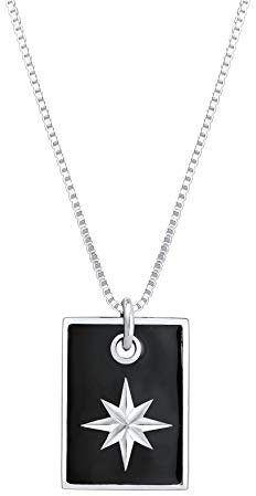 Kuzzoi Herren Halskette mit Dog-Tag Anhänger (19 mm) im verzierten Sterne Look, Männer Kette mit Erkennungsmarke in Rechteck Form, Robuste Kette mit Emaille aus 925 Sterling Silber, Länge 60 cm