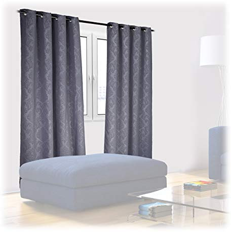Relaxdays Vorhänge 2er Set, HxB 245x135 cm, blickdicht, lichtundurchlässig, barockes Muster, Verdunkelungsvorhänge, grau