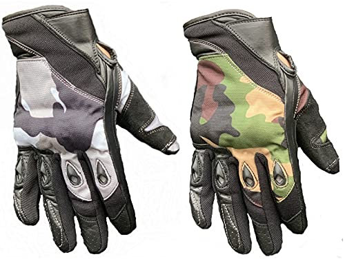 l&j Leder MOTORRADHANDSCHUHE Biker Motorrad Handschuhe - ECHTES Rindleder (Camouflage WEIß, XL)