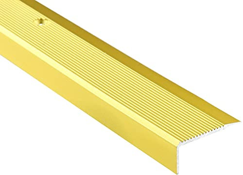 DQ-PP Winkelprofil | Profilmaße - 35mm x 15mm gebohrt inkl. Schrauben | Gold | 200cm | Aluminium | 2m | Winkelleiste | Abschlussprofil | Treppenkantenprofil | Treppenabschluss