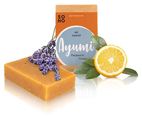 SOHO Naturkosmetik Duschseife Ayumi • Festes Duschgel mit Patschuli, Orange & Jojobaöl • Vegane Seife für Körper & Hände (95g)