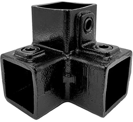 KLEMP Dreiweg Eckstück 90° - 40 mm - Typ 18S-40-B - Quadratische Rohrverbinder Vierkantverbindung | Temperguss | Gusseisen | Schwarz