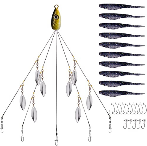 Blueshyhall Fiskebete, 5 armar Alabama rigg fiskebete, paraplyrig, Alabama rigg fiskedrag abborre bas, konstbete kit riggfiske bete med 8 Willow Leaf och 15 krokar