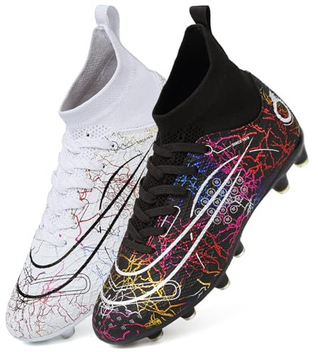 PiDaGlobal Scarpe da Calcio Uomo Sportivo attività all'aperto Tacchetti Professionali Scarpe da Allenamento Scarpe da Calcetto Prato Artificiale competizioni 39EU Nero 1 Bianco 1