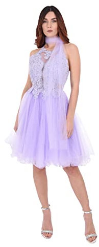 Ciabalù Abito Donna Elegante in Tulle Vestito Corto in Pizzo Taglia Unica (Lilla)