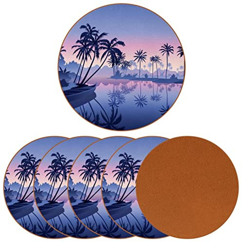 Lot de 6 dessous de verre ronds en forme de paysage de noix de coco