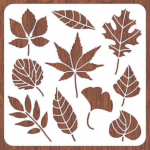 INFUNLY Plant Wall Stencils - Autumn Leaf Flower Set - 12x12 Leaves Wall Stencil - Reusable for Painting on Wood, Paper, Canvas, Furniture & Home Decor