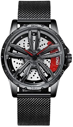 RORIOS Herrenuhr Auto Rad Felgennabe Analoge Quarz Armbanduhr - Mode Sport Uhr 3ATM Wasserdicht Männer Skelett Mit Mesh Armband