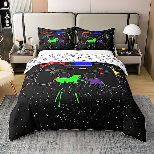 Baumwolle Gamer Bettwäsche Sets für Jungen,Reversible Gaming Bettbezug Set 155x220,Jungen Video Spiele Tröster Abdeckung,Playstation Entwürfe Bett Bequem für Jungen Zimmer,Gamepad Controller