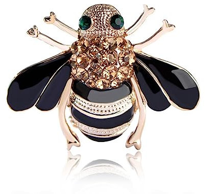 Mignon Insectes Jaunes Abeilles Corsages Noir Émail Champagne Cristal Broches Bouquet Broche de couleur Or Femmes Pins Bijoux