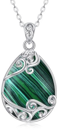 YAFEINI 925 Sterling Silber Malachit Kette Filigrane Anhänger Halskette Schmuck für Damen Mädchen (TT-Malachit Filigrane Kette)