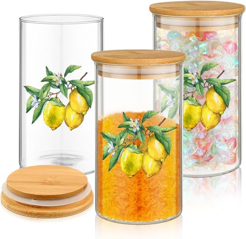 Layhit Vorratsdosen für die Küche, Vorratsdosen mit luftdichtem Bambusdeckel, transparente Vorratsdosen für Kaffeebohnen, Kekse, Süßigkeiten, Tee, Mehl (Zitrone), SHU-Layhit-731