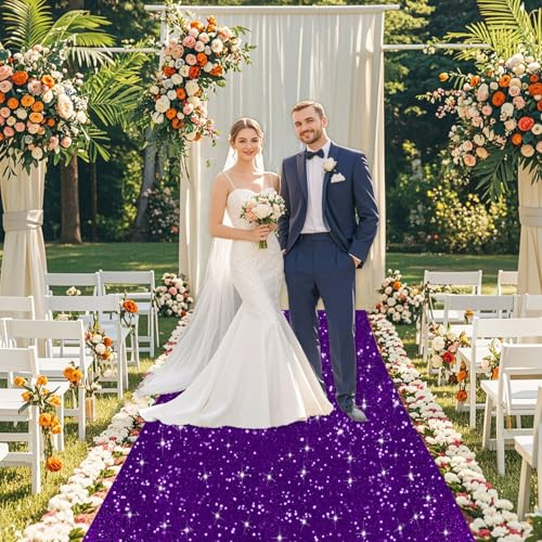 PATYDEST Purple Aisle Runner Rug Sequin Wedding Aisle Runners for Indoors 4FTx15FT Glitter Hallway Carpet Runner for Party Bridal Runner for Aisle Indoor Outdoor Wedding Runway Carpet for Grass
